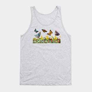 Butterfly Flower Garden With Tulips, Rose Buds, and Daisies Tank Top